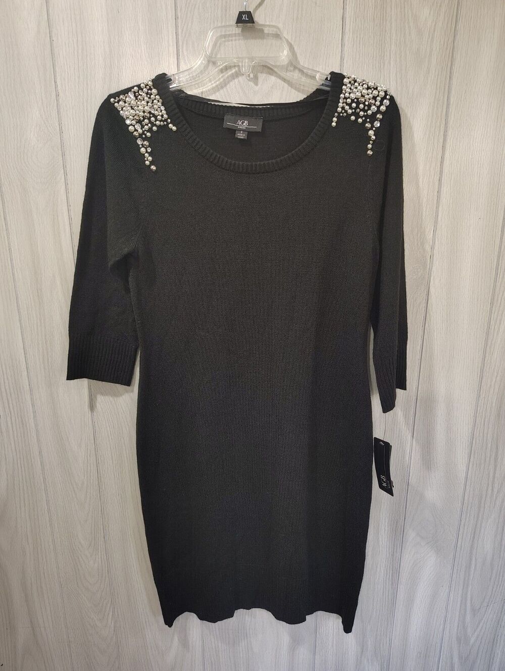 ACB Women's Sweater Dress Faux Pearl Rhinestone Size S Black NWT